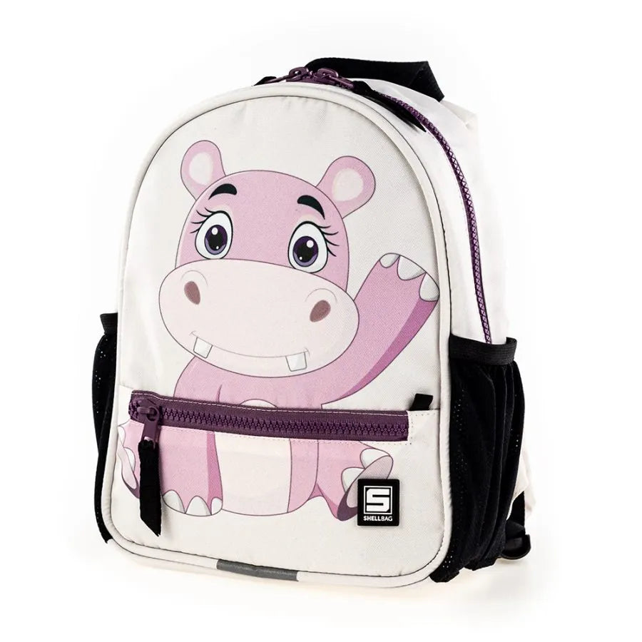 תיק לגן ורוד בהיר עם הדפס היפופוטם