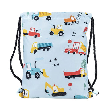 תיק שרוך תכלת עם טרקטורים