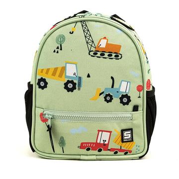 תיק לגן- ירוק עם הדפס טרקטורים