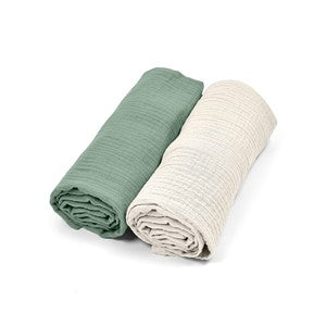 סט 2 חיתולי בד איכותיים- ירוק ולבן